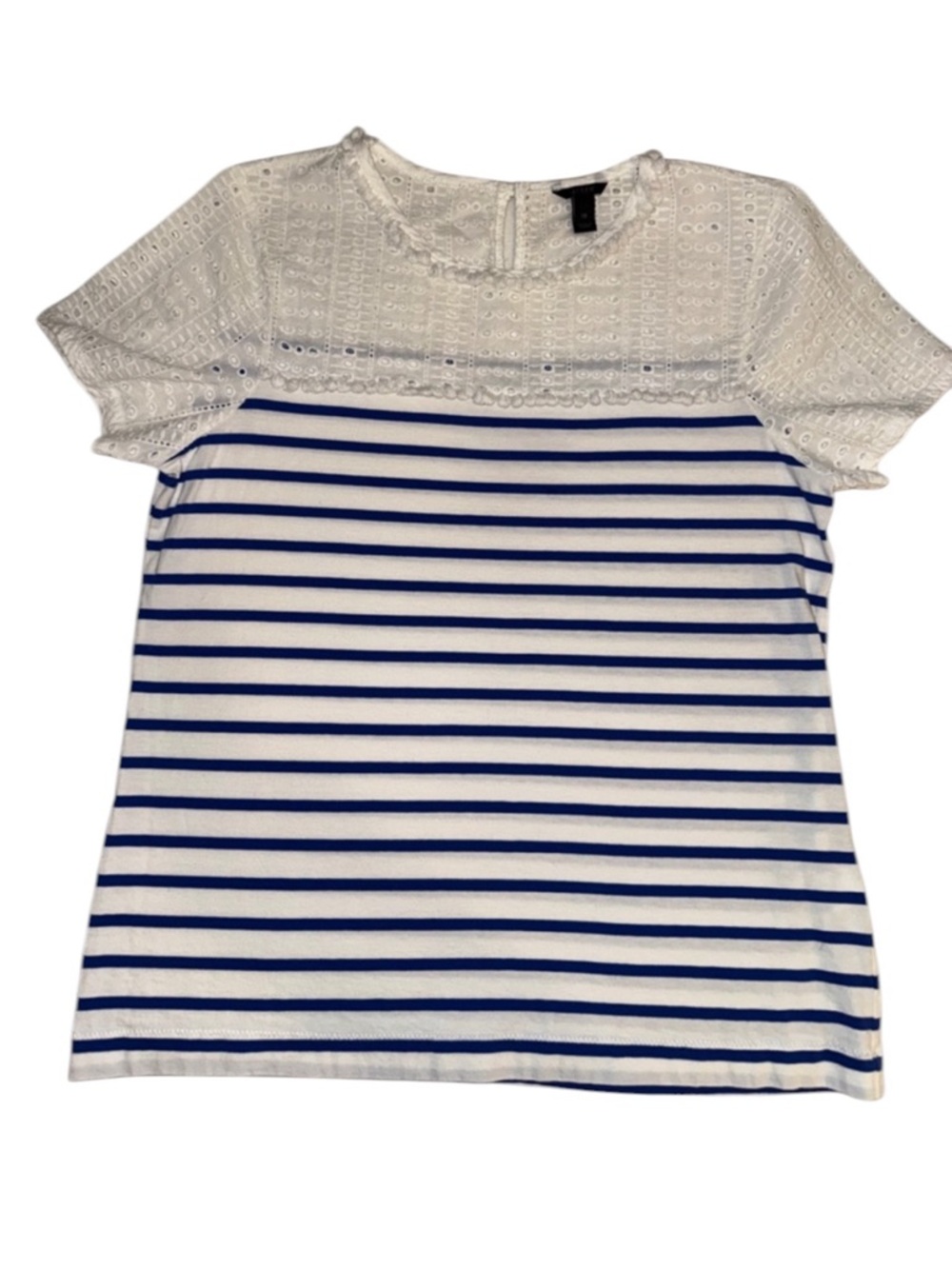 J.Crew Eyelet Lace Stripe Top Blue White Nautical Cotton Blouse XS